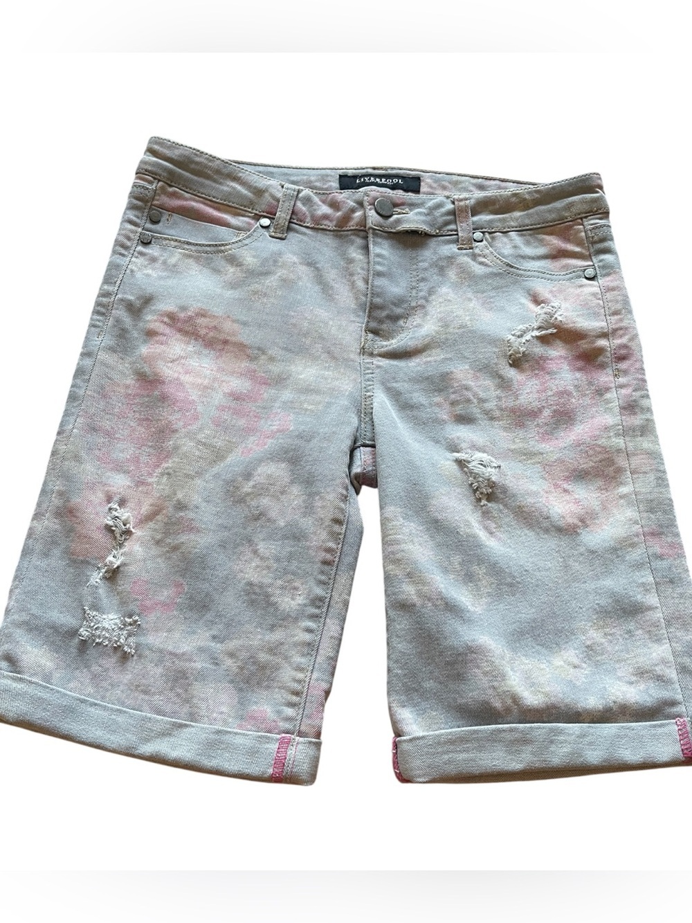 LIVERPOOL LIGHT WASHED  FLORAL DISTRESSED BERMUDA Y2K DENIM SHORTS SZ 6/28 EUC